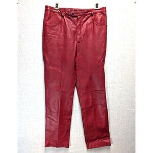 Whet Blu Women's Red Genuine Leather Pants Lined Mid Rise Straight Leg Size 10